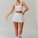 Women 2 Piece Tennis Dresses High Waisted Pleated Skirt Sets Sleeveless Racerback Padded Crop Top Seamless Golf Outfits (L)