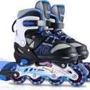 Inline Skates for Kids Girls Boys Beginners, 4 Size Adjustable Size with Light Up Wheels for Children. (Small(12J-2), Blue)