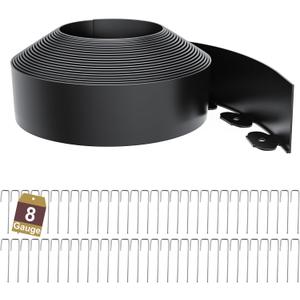 Landscape Edging Border 3 Inch Tall 50Ft with 60Pcs 8 Gauge Metal Spikes, Plastic Garden Edging Border Garden Fence Border Lawn Edging for Landscaping, Flower Bed, Tree Ring, Pathway