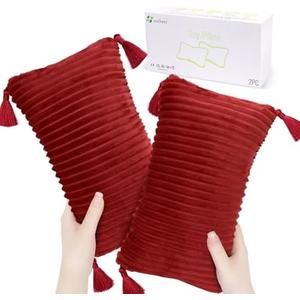 vocheer Small Travel Pillow with Tassels, 11"x 7" Neck Pillow for Sleeping, Mini Travel Pillows, Tiny Pillows for Neck, Wrist, Lumbar and Knee, Pets, Machine Washable, Red-2pc