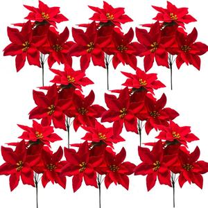 WISTART 8 Pack 7 Heads Christmas Artificial Poinsettia Flowers Faux Poinsettia Bush Bouquets Silk Poinsettia Christmas Tree Ornaments Poinsettia Flowers Arrangement for Xmas Holiday Decor(Red)