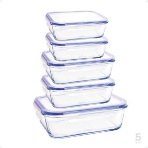 Rectangular Glass Food Storage Containers with Airtight Lids, 5-Piece Set  34oz, 22oz, 13oz Meal Prep & Leftover Containers, Oven Microwave Freezer Dishwasher Safe