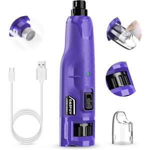 Casfuy Dog Nail Grinder Quiet - (45db) 6-Speed Pet Nail Grinder with 2 LED Lights for Large Medium Small Puppy Dogs/Cats, Professional 3 Ports Rechargeable Electric Dog Nail Trimmer with Dust Cap (Purple)
