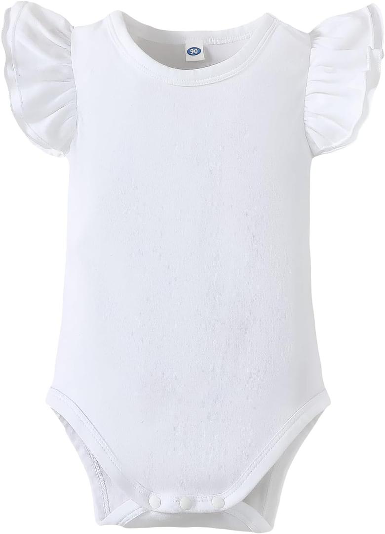 LYSMuch Baby Girls Ruffle Sleeves Bodysuit Infant Solid Color Top Jumpsuit (White)