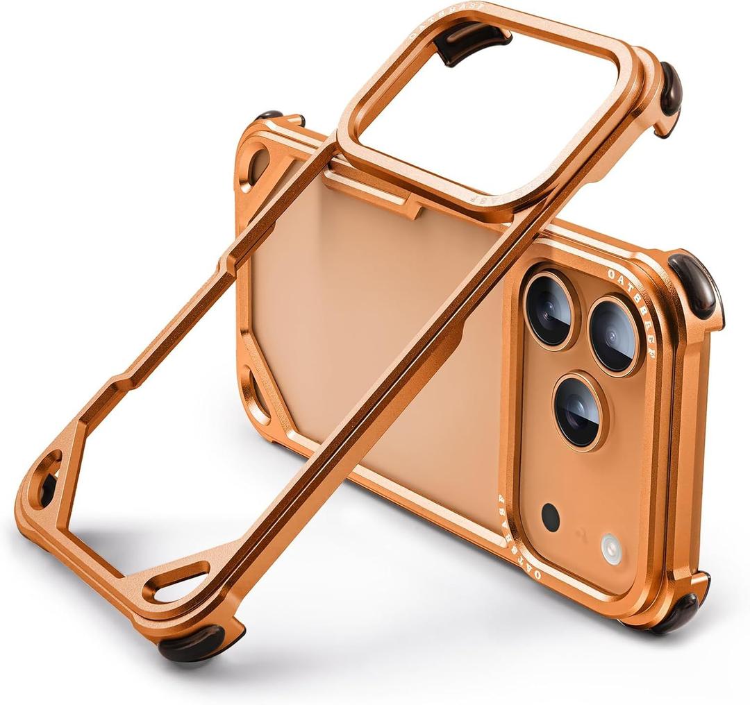 OATSBASF for iPhone 17 Pro Bumper Case, No Back Design, Aluminum Frame Slim Fit, Compatible with MagSafe, 4 Corner Shockproof Protection, Orange