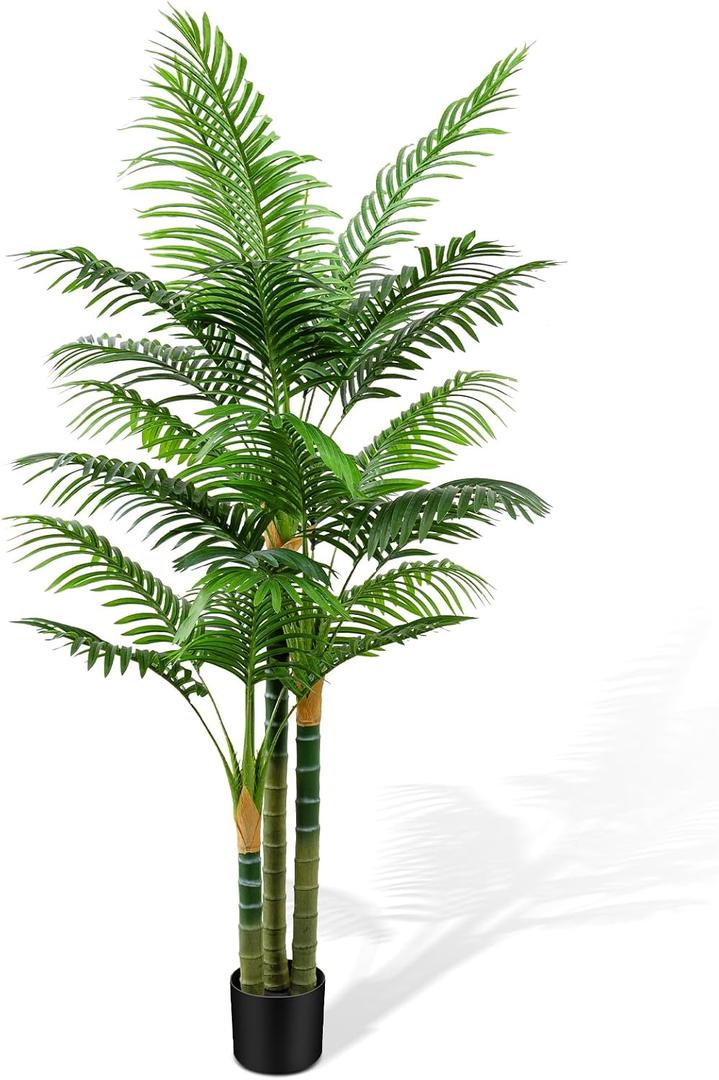 5ft Tall Golden Cane Artificial Tree Palm Outdoor, Large Artificial Plants Outdoor Faux Palm Tree with 3 Textured Trunks, Fake Tree for Indoor Outdoor Office Living Room Outside Patio