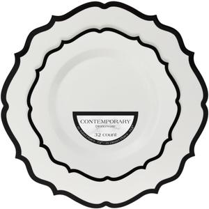 Contemporary White/Black Rim Combo Plates 7.5" & 10.5" Case of 128 (4 packs x 32)