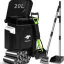 Dog Poop Trash Can Outside with Pooper Scooper and Metal Rake & Tray, 20L/5Gal Dog Waste Trash Can with Lid, Pedal and Removable Inner Waste Bin, Pet Poop Bin with 100 Bags