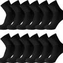 Cotton Diabetic Neuropathy Quarter Socks, Non-Binding Ankle Socks, Multipack (13-16, Black - 12 Pairs)