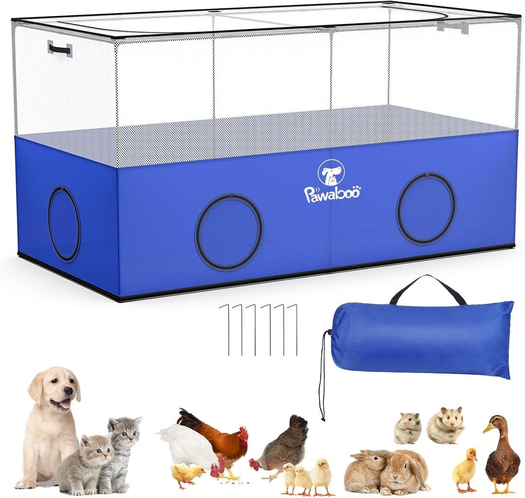 Pawaboo Small Animal Playpen, Foldable Pet Playpen Cage Tent for Puppy Kitten Guinea Pig Rabbit Chicken Hamster Indoor Outdoor Use, Pet Fence with Breathable Mesh Wall and Bottom, Blue