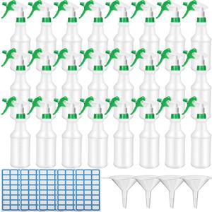 Zubebe 24 Pack 32 oz Plastic Spray Bottle Bulk Empty Leakproof Heavy Duty Spray Bottles for Cleaning Supplies Mist Bottles with Label and Adjustable Nozzle for Plant(Green,Clear Scale)