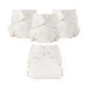 Esembly Cloth Diaper Bundle Set - 3 Organic Cotton Absorbent Inners and 1 Waterproof Outer Diaper Cover - Reusable, Washable, Snap Closure Cloth Diapers - Size 2 (18-35lbs), Parchment