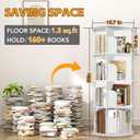 RUNSUNSPRI 4 Tier Rotating Bookshelf Tower, Spinning Bookshelf, Revolving 360 Bookcase Storage Round Carousel, Vertical Rotate Turning Spiral Corner Organizer Lazy Susan, White