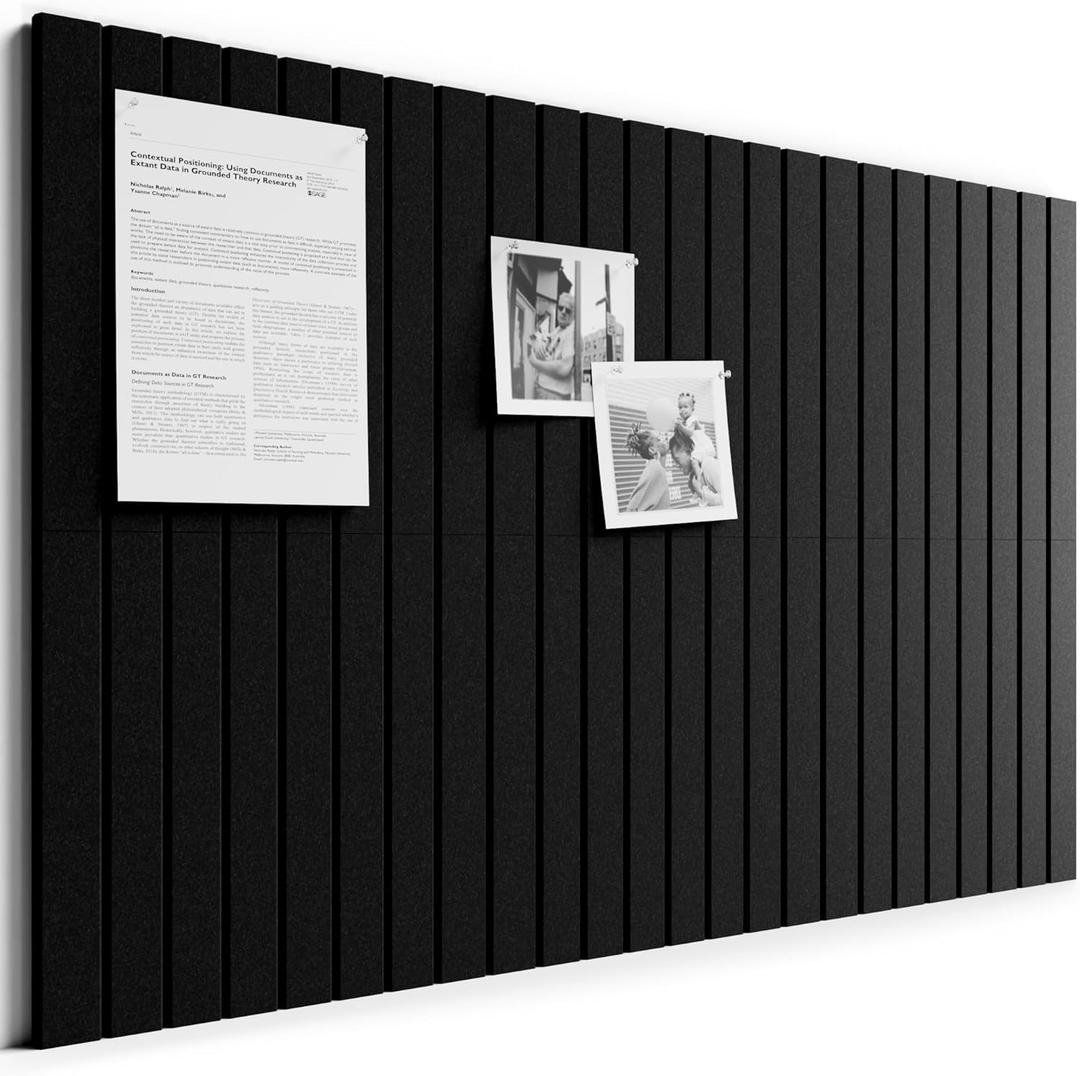 Bumusty Large Cork Board Alternative-36 x 24" Felt Bulletin Board Tiles, with 30 Pushpins, 40 Adhesive Tabs, Fine-Stripe 6-Pack, Cork Boards for Office Push Pin Board Felt Board-Black