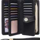 FALAN MULE Women Genuine Leather Wallet Large Capacity Bifold RFID Blocking Card Holder with Zipper Coin Pocket (AA-Black)