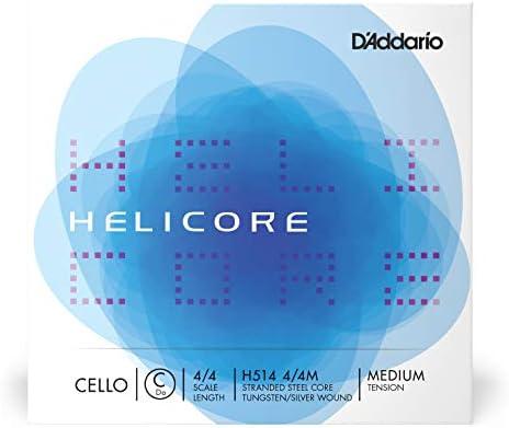 D'Addario H514 Helicore Cello Single C String, 4/4 Scale Medium Tension (1 Set)– Stranded Steel Core for Optimum Playability & Clear, Warm Tone, Versatile & Durable, Sealed Pouch Prevents Corrosion