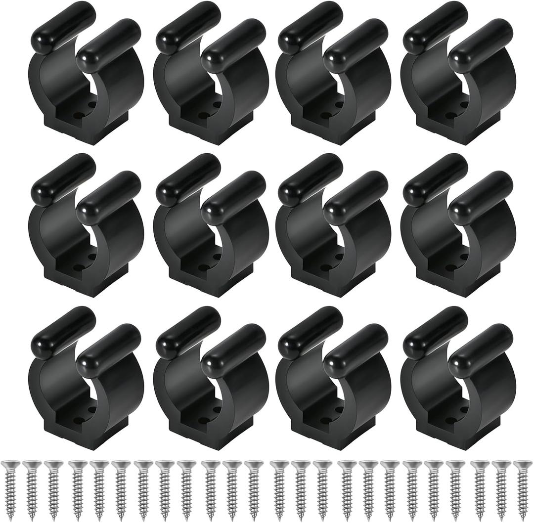 12 PCS Pool Cue Holder Clamps(Include Screws), Billiards Snooker Cue Locating Clip Holder Regular Fishing Rod Storage Clips Black for Pool Cue Racks Include Screws
