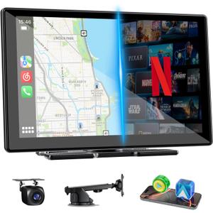 9" Upgraded Wireless Carplay Screen for Car, Built-in Apps Net-Flix YouTube Tiktok, Portable AI Magic Box for Apple Car Play & Android Auto Screen with HD Backup Camera, Voice Assistant, OTA Updates