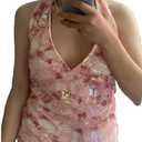 Womens Metallic Sequins Halter Cami Top Embroidery Backless Party Tank Tops V Neck Glitter Party Shirts S