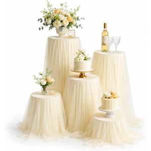 5PCS Cylinder Stands for Party with Acrylic Disc, Mesh Covers