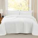 Brooklyn Loom Oversized Cotton Percale White King 3 Piece Quilt Set, Solid Color Themed, Oeko-TEX Certified Confidence