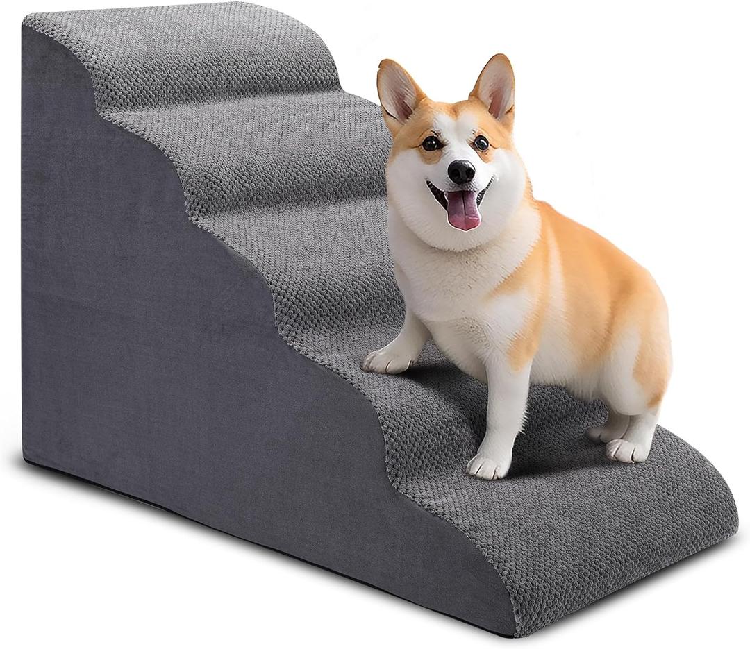 Dog Stairs for Bed, 5-Step Dog Steps for Couch and High Bed, Non-Slip Pet Stairs, 24" High Sofa Foam Ramp - Best for Small Pets, Older Cats with Joint Pain