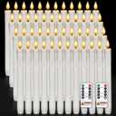 Homemory 48 Pcs Plastic Flameless Taper Candles with Remote Timer Dimmer, Taper Candles Battery Operated with Flickering Light, White Led Candlesticks for Wedding Party Holiday Decoration 9.6 Inches