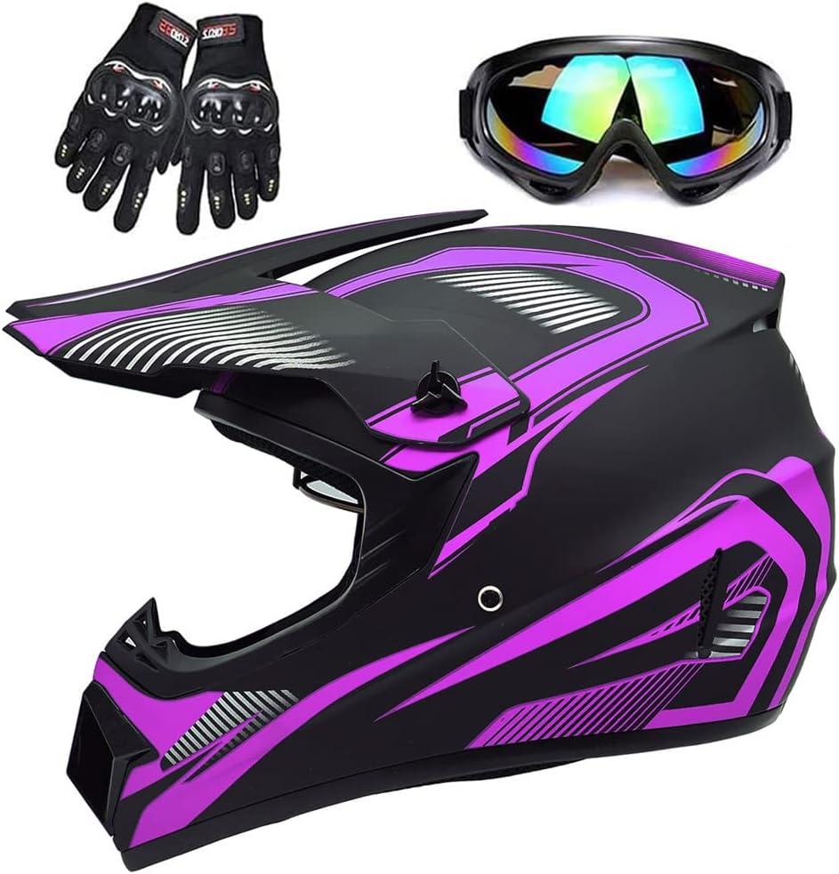 Adult 4 Wheeler Helmet, Motocross Helmet DOT/FMVSS-218 Certification Comfortable and Breathable Full Helmets for Locomotives Used in All Seasons (Large, Purple)