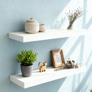 Floating Shelves for Wall(Set of 2)-24 Inch White Wood Wall Shelf with Invisible Brackets for Bathroom,Bedroom,Drawingroom,Kitchen for Decor(White,2pcs), 7.8"D x 24"W x 1.73"H