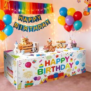 Oudain 72 x 30'' Rainbow Birthday Party Decorations Colorful Fitted Tablecloth 6ft Rainbow Happy Birthday Rectangle Colorful Folding Table Cover Heavy Duty Washable Fabric Tablecloth for Men Women