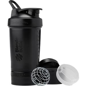 BlenderBottle Shaker Bottle with Pill Organizer and Storage for Protein Powder, Classic V2 ProStak System, 22-Ounce, Midnight Black