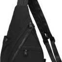 KL928 Crossbody Sling Backpack Nylon Cross Body Bag Travel Hiking Shoulder Bags Daypack Rucksack Unisex (Black)