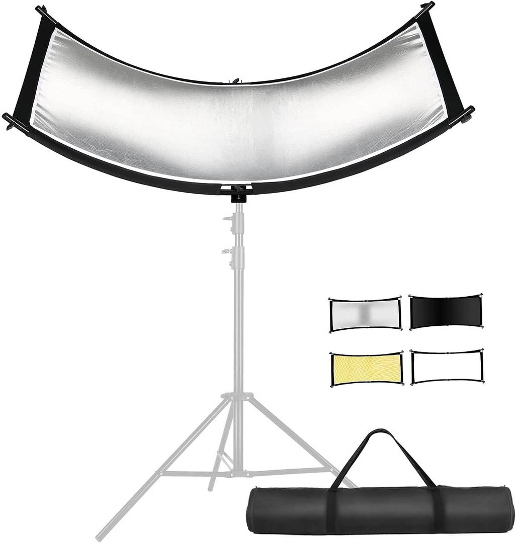 Clamshell Light Reflector Diffuser with Carrying Bag, 70"x24"/180x60cm Photography Arclight Curved Lighting Reflector for Photo Video Studio Outdoor Shooting, Black/White/Gold/Silver (70"x24")