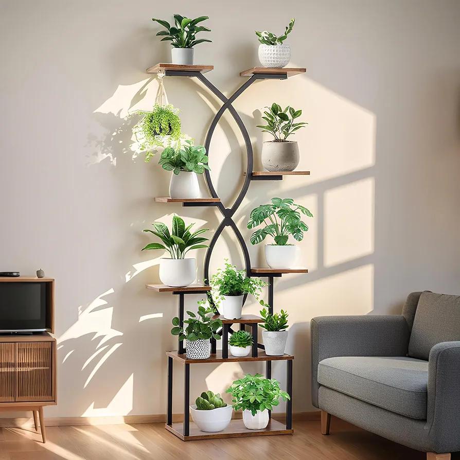9 Tiered Plant Stand Indoor with Grow Light, Tall Plant Shelf with Removable Wheels for Multiple Plants , 62" Metal Corner Plant Shelves, Corner Flower Display Stand for Living Room, Garden, Patio