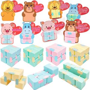 28 Pack Valentines Day Gifts for Kids Infinity Cube Fidget Toys Valentines Cards Goodies Bags- Stress Relief Fidgeting Game for Teens Boy Girl Classroom Exchange Gifts School, Valentines Party Favors