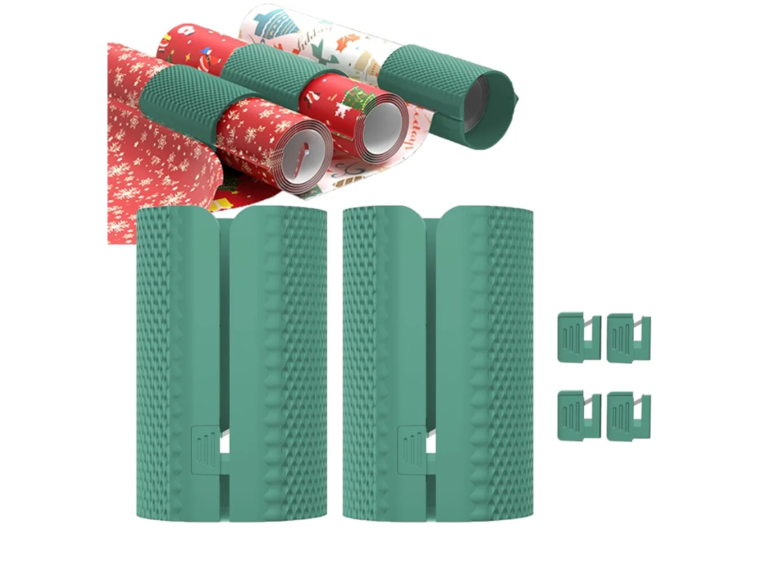 Wrapping Paper Cutter,2 Pack Gift Wrap Cutter with 4 Replaceable Blades for Birthdays,Holidays Gifts Crafting and Christmas Paper Rolls(Green)