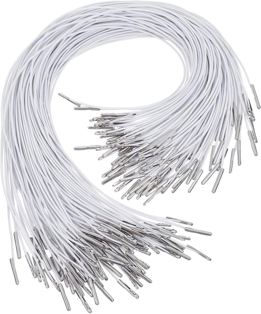 STOBOK 100 Pcs White Elastic Rope Mask Bands with Metal Barbs 14 Inch Stretch Cords for Hats DIY Crafts Face Masks and Fastening