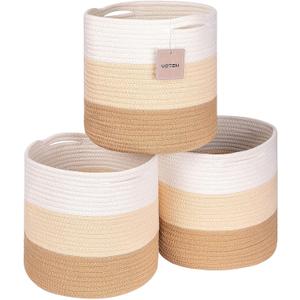 voten Round Storage Cubes Baskets Bins Organizer 11x11x11'' Fit 12x12'' Cube Storage, Durable Woven Cotton Rope, 3-Tone Honey, 3-Pack, Collapsible (L11xW11xH10.7)