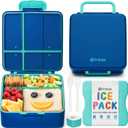 Fimibuke Chill Bento Box for Kids Adult, Leak Proof Toddler Lunch Box with Ice Pack Keep Food Cold, BPA Free 4 Compartment Lunch Container with Utensils for Girl Boy School, Microwave Dishwasher Safe (Nautica Blue)