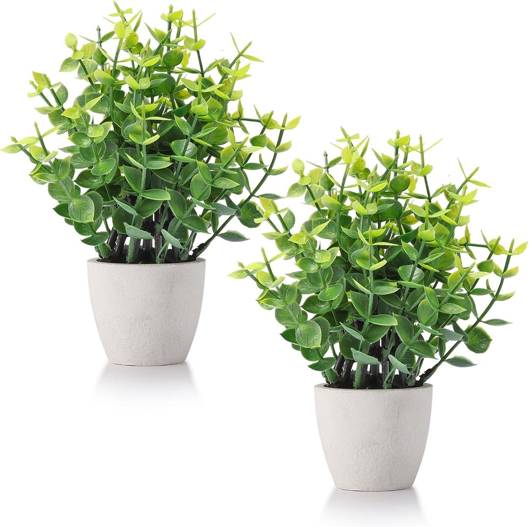 FAVOWREATH 2 Pack Fake Plants Ceramic Mini Artificial Greenery Potted Plants for Home Decor Office Decor Room Decor Farmhouse Decor Indoor Table Bathroom Decor