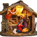 Nativity Scenes Indoor 8.3 Inch Christmas Music Village House Manger Nativity Sets Indoor Baby Jesus Christmas Figurines Decorations