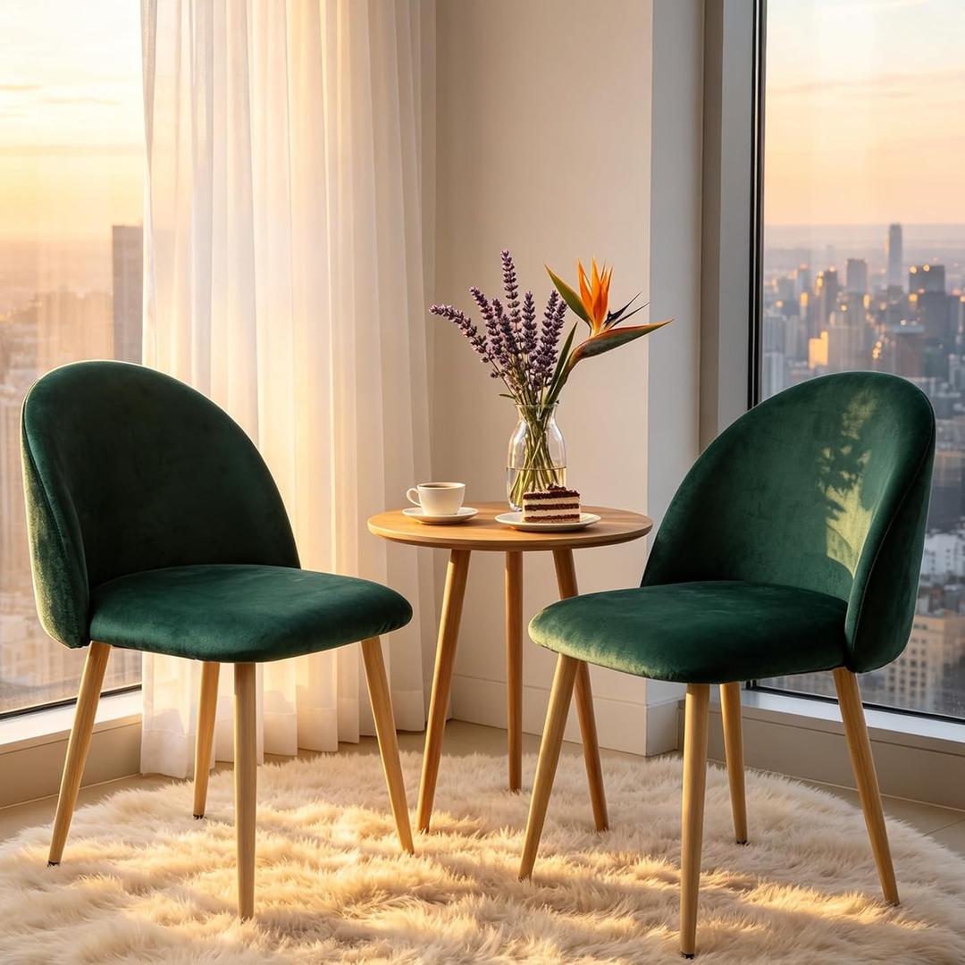 Dining Chairs Set of 2, Mid-Century Modern Living Room Chairs Upholstered for Bedroom Apartment, Home Bar, Living Space, Dark Green, 31.5 x 19.7 x 15.7 inches