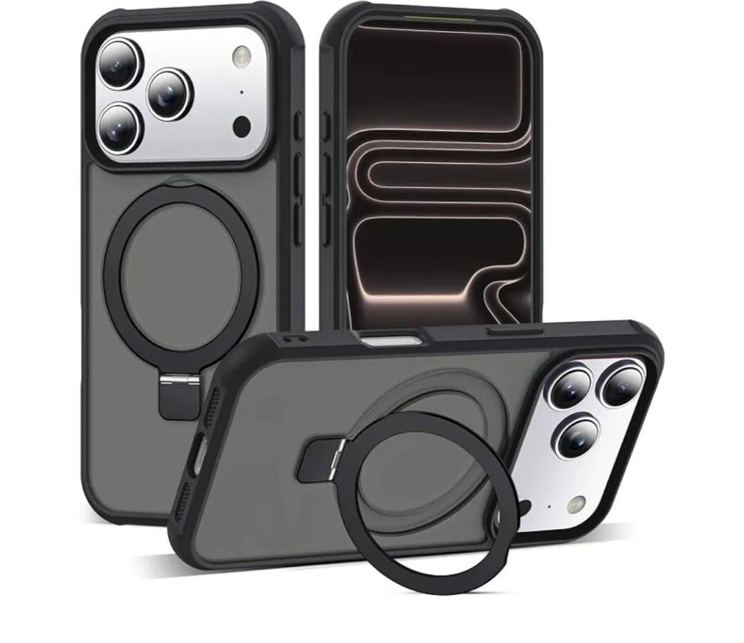 Compatible with iPhone 17 Pro Case with Invisible Magnetic O-Ring Stand Military-Grade Translucent Phone Case for iPhone 17 Pro 6.3" [Compatible with Mag-Safe][Great Grip Feeling], Black