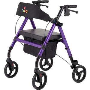 NOVA Vega Rollator Walker - Lightweight 18 lb Folding Mobility Walker, 8 Wheels, Adjustable Height, Hand Brakes, Padded Seat & Backrest, Purple