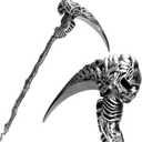Spooktacular Creations Halloween Grim Reaper Scythe, Sin Scythe Cane Tool Toy Weapons for Kids Women Men Halloween Cosplay Party, Silver Skeleton Skull Staff for Dress Up Party Props