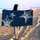 Navy Blue Starfish Beach Towel, Starfishes Themed Sand Beach Towels Gifts for Women Men, Nautical Starfish Decor, Coastal Ocean Starfishes Quick Dry Bath Pool Towels for Pool Camp, 30x60 Inch
