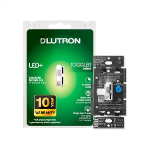 Lutron Toggler LED+ Dimmer Switch for Dimmable LED, Halogen and Incandescent Bulbs, 150 Watt, Single-Pole or 3-Way, TGCL-153PH-WH, White