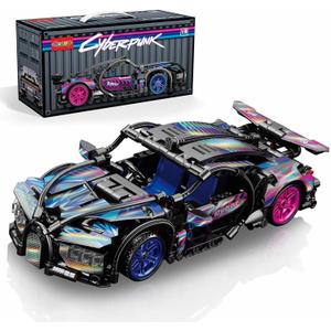 Sosuy Building-Block Race-Car Set, 1:18 Technical Model Kit 473 Pcs DIY Pull-Back Cyberpunk Toy for Boy Girl Kid Age 6+ Year, Birthday Gift for Teen Adult Display, Speed Super Sports Cars Bricks Icons