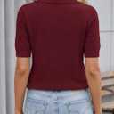 Rapbin Womens Short Sleeve Knit Polo Shirts Summer Spring Sweater Tops (Red, XL)