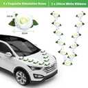 GWHOLE Wedding Decorations for Car, Just Married Car Decorations White Roses Artificial Flowers Bouquet Ribbon Set with 2 Tulle Ribbons for Wedding, Party